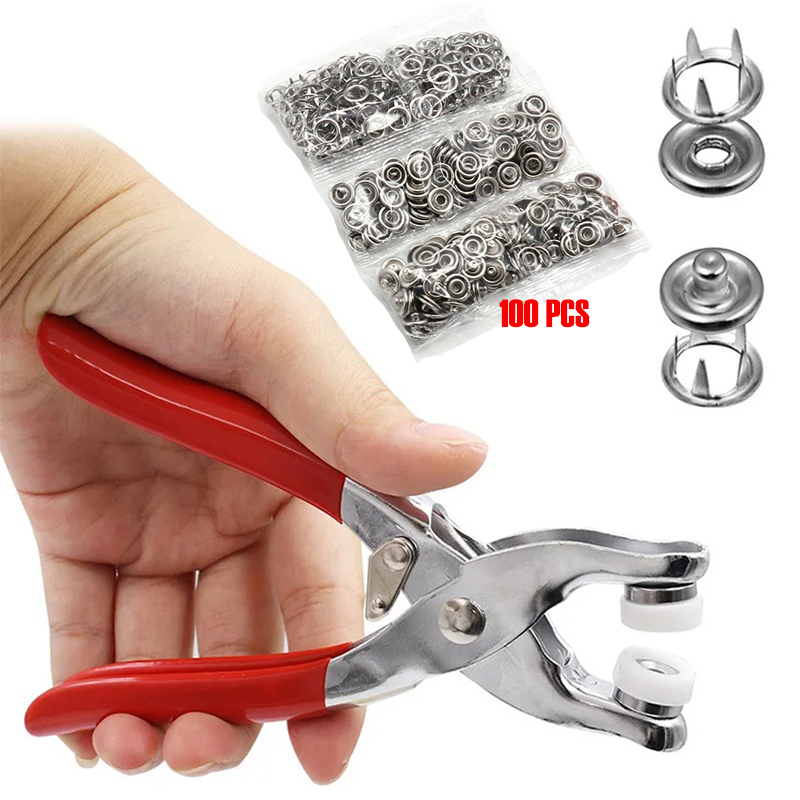 Snap Fastener Set - 100pc Five-prong ButtonInstallation Pliers Set Metal